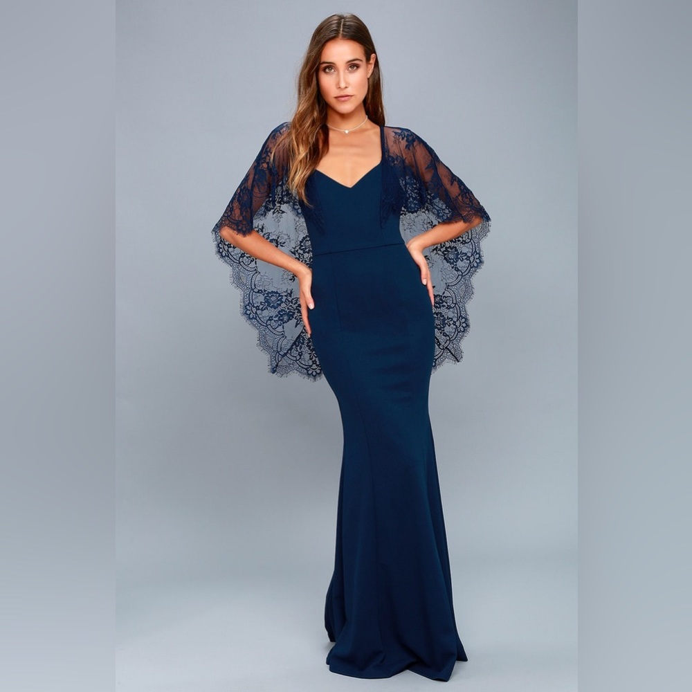 Lulu’s Amelie Navy Blue Lace Maxi Dress